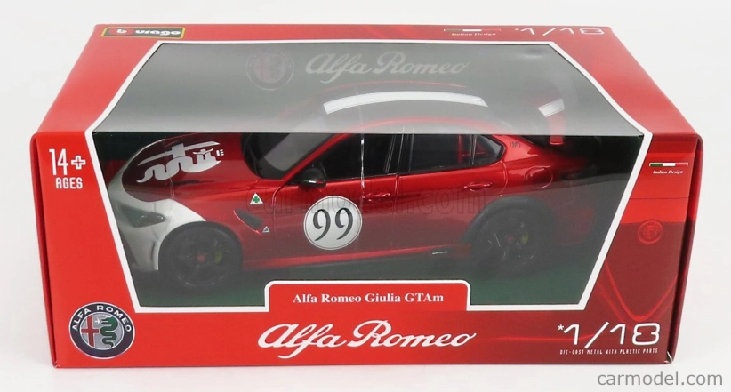 Bburago Alfa romeo Giulia Gtam N 99 Racing 2020 1:18 Alfa Červená Bílá