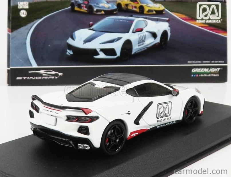 Greenlight Chevrolet Corvette C8 Official Pace Car Road America 2020 1:43 Biela