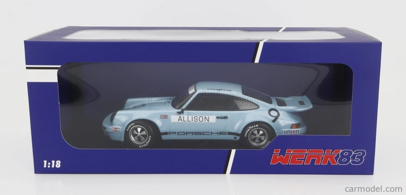 Werk83 Porsche 911 Carrera 3.0 Rsr N 9 Iroc Riverside 1974 Bobby Allison 1:18 Svetlo modrá