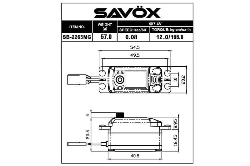 SB-2265MG BEZBRUSOVÝ HiVolt digitálne servo - NÍZKY PROFIL (17kg-0,07s/60°)