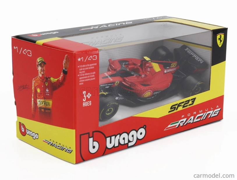 Bburago Ferrari F1  Sf-23 Team Scuderia Ferrari N 55 Pole Position 3rd Monza Italy Gp 2023 Carlos Sainz 1:43 Červená Černá Žlutá