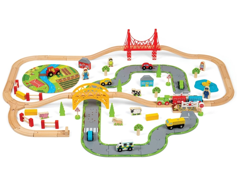 Bigjigs Rail Drevená vláčiková dráha s vidieckou cestou 80 kusov poškodené balenie