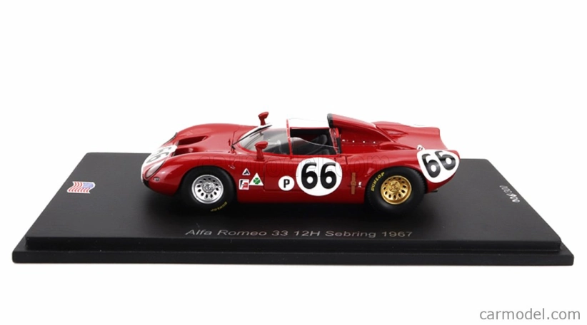 Spark-model Alfa romeo 33 Spider Team Autodelta N 66 12h Sebring 1967 R.bussinello - N.galli 1:43 Red