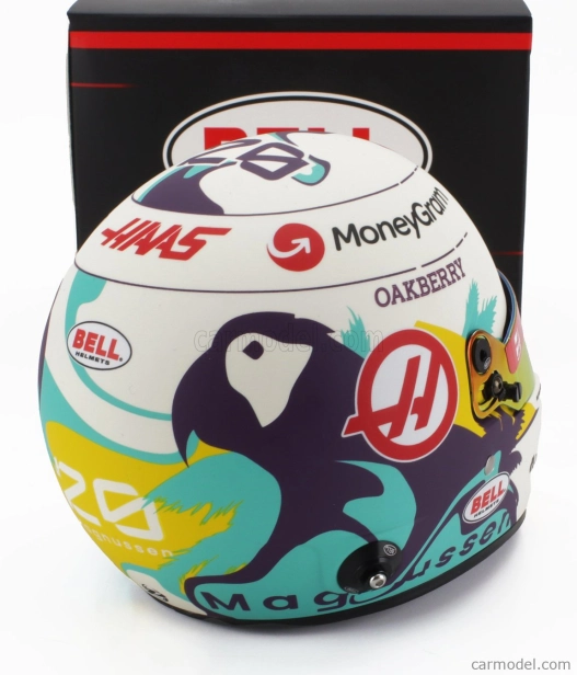 Mini helmet Bell helmet Casco Helmet F1 Kevin Magnussen Team Moneygram Haas N 20 Season 2024 1:2 Bílá