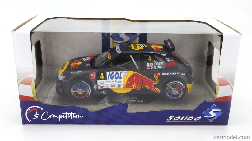Solido Peugeot 306 Maxi Red Bull N 4 6. Rally Mont Blanc 2021 S.loeb - D.elena 1:18 Modrá žltá červená