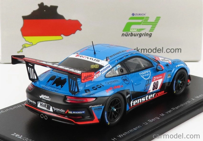 Spark-model Porsche 911 991-2 Gt3 Cup Team Huber Motorsport N 80 Winner Sp7 Class 24h Nurburgring 2021 H.wehrmann - U.berg - M.van Ramshorst - A.mies 1:43 Modrá Černá