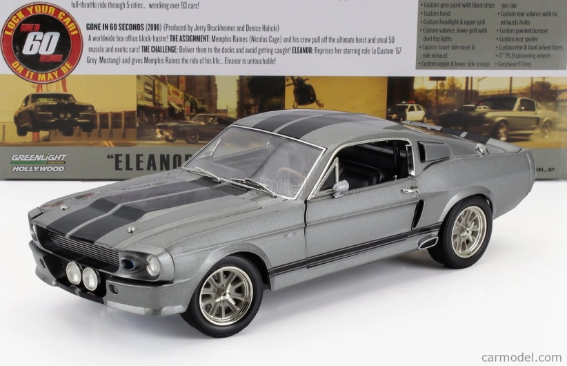 Greenlight Ford usa Mustang Shelby Gt500 1967 - Eleanor - Gone In Sixty Seconds 1:18 Grey Met Black