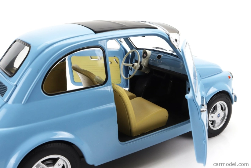 Fiat 500 F Custom s diskami Abarth 1968 v mierke 1:12 svetlo modrá