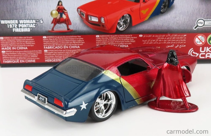 Jada Pontiac Firebird With Wonder Woman Figure 1972 1:32 Červená Modrá