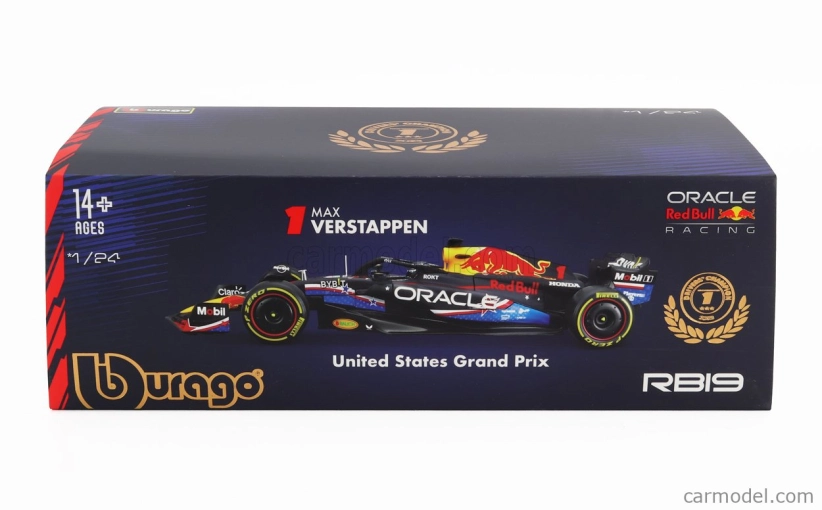 Bburago Red bull F1 Rb19 Team Oracle Red Bull Racing N 1 World Champion Winner Austin Usa Gp 2023 Max Verstappen – With Pilot And Showcase 1:24 Matt Blue