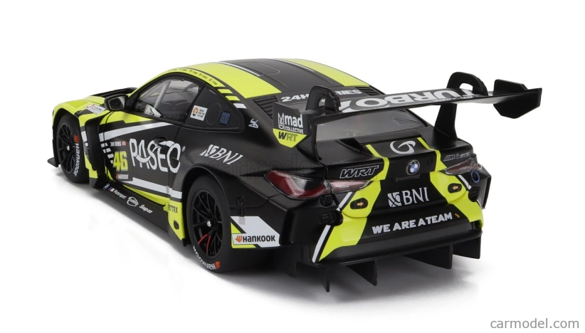 Minichamps BMW radu 4 M4 Gt3 Team Wrt N 46 3. 24h Dubaj 2023 Valentino Rossi - Sean Gelael - Max Hesse - Maxime Martin - Timothy Whale 1:18 Žltá čierna