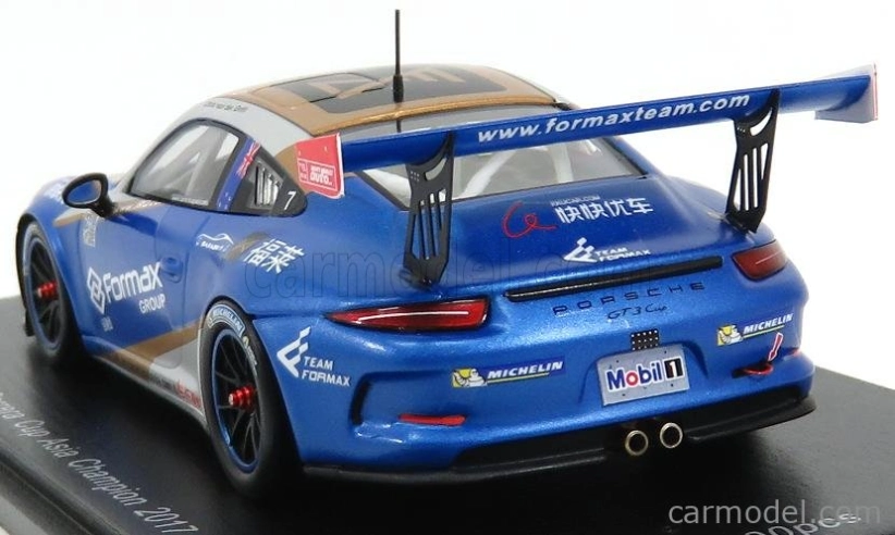 Spark-model Porsche 911 991 Gt3 N 7 Champion Porsche Carrera Cup Asia 2017 V.der Drift 1:43 Blue
