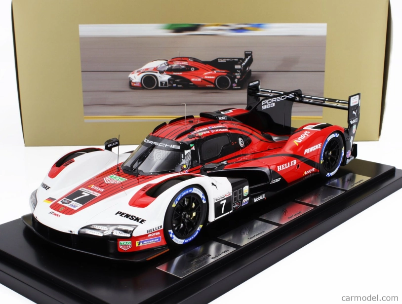Spark-model Porsche 963 9rd 4.6l Turbo V8 Team Porsche Penske Motorsport N 7 Winner 24h Daytona 2024 Matt Campbell - Dane Cameron - Felipe Nasr - Josef Newgarden - Con Vetrina - S vitrínou 1:18 Červená Biela Čierna