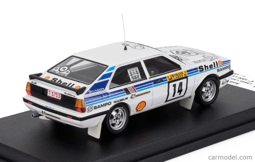Trofeu Audi Quattro Coupe N 14 Rally 1000 Lakes 1986 Lasse Lampi - Pentti Kuukkala 1:43 Bílá Světle Modrá