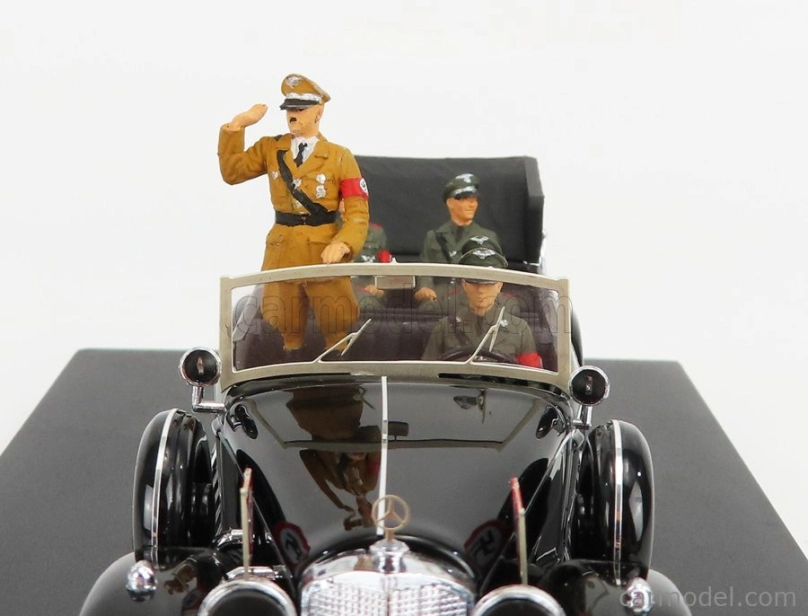 Rio-models Mercedes benz 770k Parade Cabriolet Open 1938 With Figures Adolf Hitler - Hermann Göring - Heinrich Himmler - Reinard Heydrich - Joseph Goebbels - Ss Driver Erich Kempka 1:43 Military Black