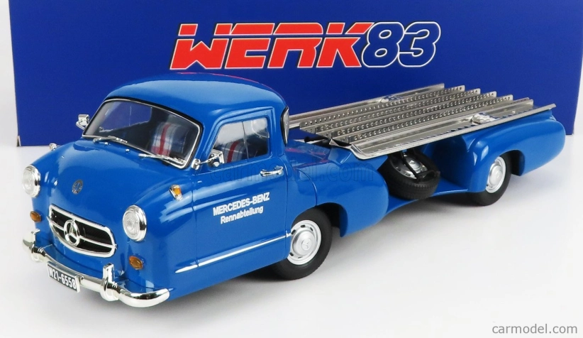 Werk83 Mercedes Benz Truck Racing Car Transporter Rennabteilung 1955 1:18 Modrá