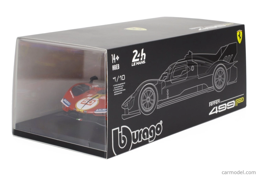 Bburago Ferrari 499p 3.0l Turbo V6 Team Ferrari Af Corse N 50 Winner 24h Le Mans 2024 Antonio Fuoco – Miguel Molina – Nicklas Nielsen – Con Vetrina – With Showcase 1:18 Red