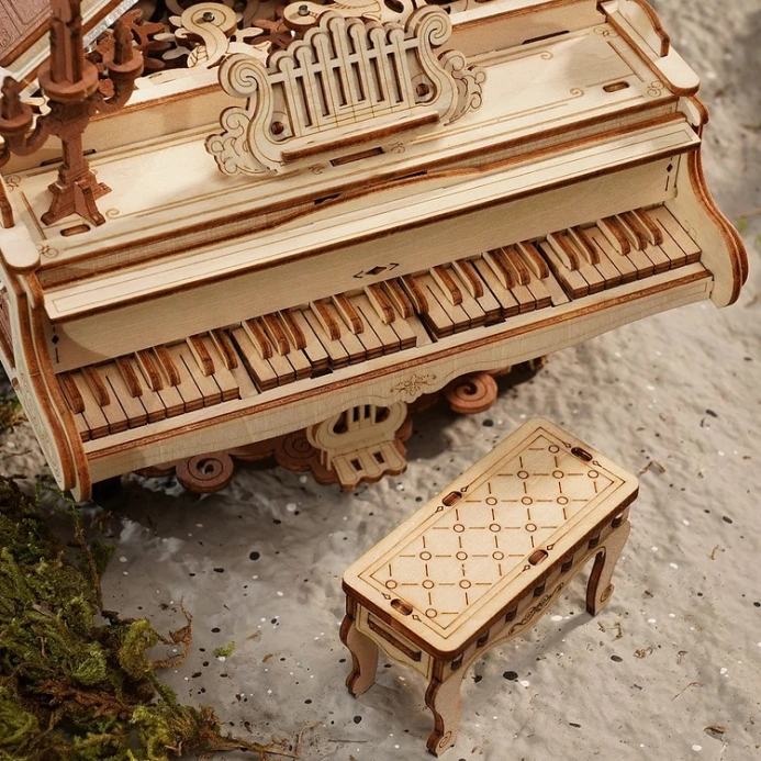RoboTime 3D dřevěná skládačka hrací skříňky Kouzelné piano (mechanický pohon) - poškozený obal