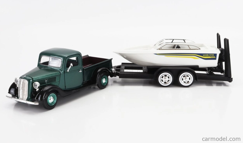 Motor-max Ford usa Pick-up With Trailer + Boat 1937 1:24 Zelená S Bílou