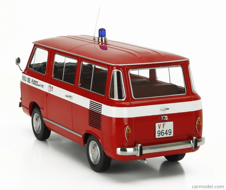 Mitica-diecast Fiat Fiat 850 Familiare Vigili Del Fuoco 1970 - Interno Brown 1:18 Red