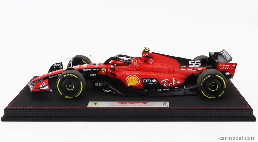 Bbr-models Ferrari F1 Sf-23 Team Scuderia Ferrari N 55 Belgium Spa Gp 2023 Carlos Sainz - Con Vetrina - With Showcase 1:18 Červená Černá