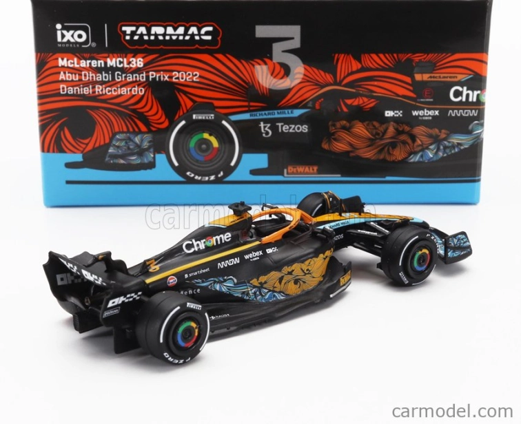 Tarmac Mclaren F1  Mcl36 Team Mclaren N 3 Abu Dhabi Gp 2022 Daniel Ricciardo 1:64 Oranžová Světle Modrá