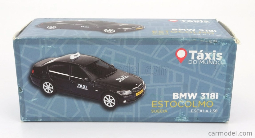 Welly BMW 3-series 330i Taxi Stoccolma Švédsko 2008 - poškodenie karty Box 1:38 čierna