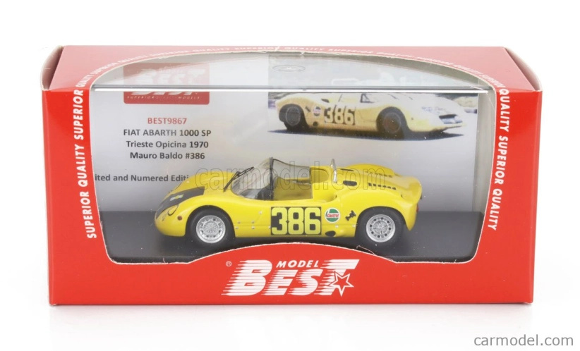 Best-model Fiat Abarth 1000sp Spider N 386 Trieste Opicina 1970 Mauro Baldi 1:43 Žlutá Černá