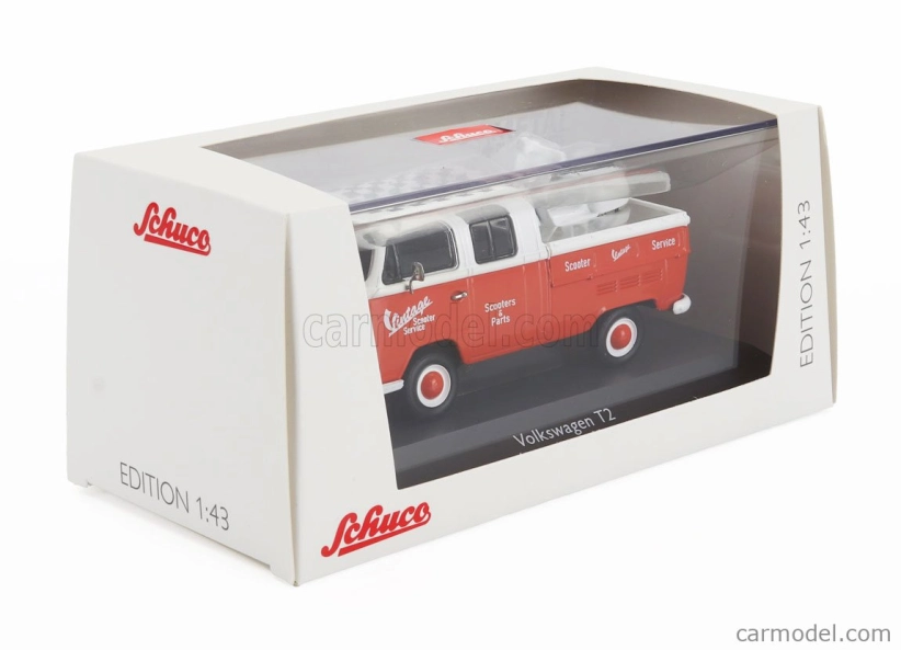 Schuco Volkswagen T2 Double Cabine Pick-up 1962 With Vespa Gs 1:43 Červená Bílá