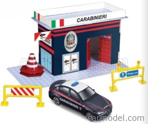 Bburago Accessories Diorama – Set Build Your City Police Station – Caserma Carabinieri – With Alfa Romeo Giulia 2016 1:43 svetlomodrá biela