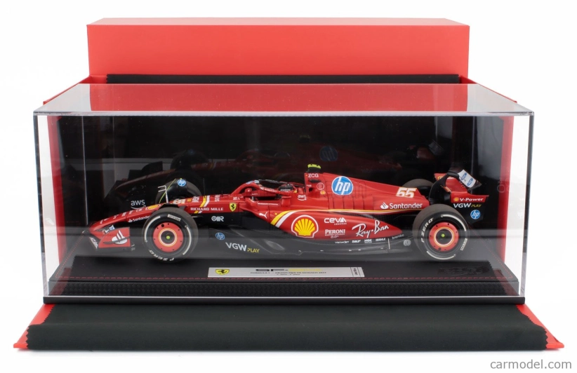 Bbr-models Ferrari F1 Sf-24 Team Scuderia Ferrari N 55 3rd Monaco Gp 2024 Carlos Sainz - Con Vetrina - With Showcase 1:18 Červená Černá