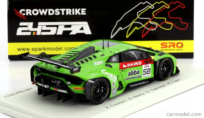 Spark-model Lamborghini Huracan Gt3 Evo 2 Team Grasser Racing 24h Spa 2023 F.crestani - S.neary - G.tweraser - R.capo 1:43 Green Black