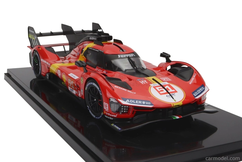 Bburago Ferrari 499p 3.0l Turbo V6 Team Ferrari Af Corse N 51 Winner 24h Le Mans 2023 Alessandro Pier Guidi - James Calado - Antonio Giovinazzi - With Showcase - Exclusive Carmodel 1:18 Červená Žlutá Černá