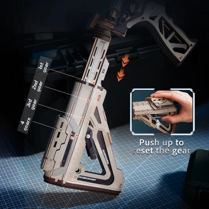 RoboTime 3D dřevěná skládačka Puška na vystřelování gumiček M416 Carbine