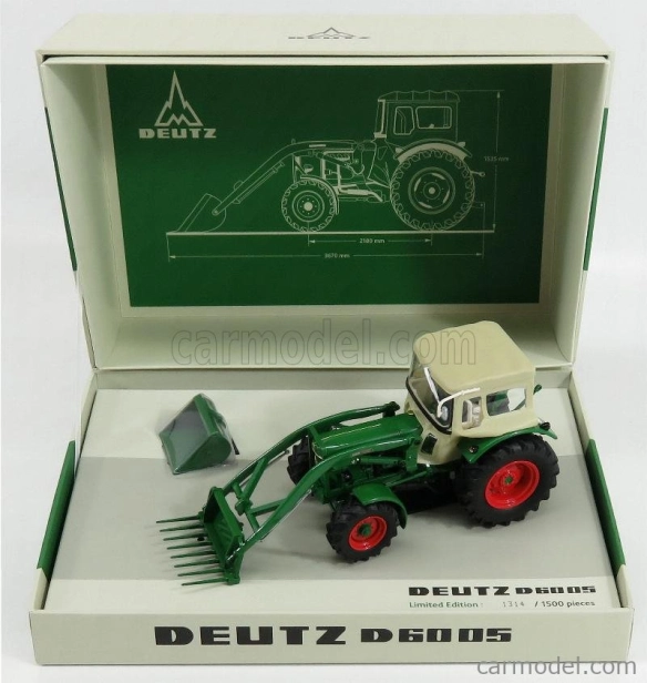 Universal hobbies Deutz-fahr D6005 4wd Traktor uzavretý s čelným nakladačom 1965 1:32 Zelená béžová