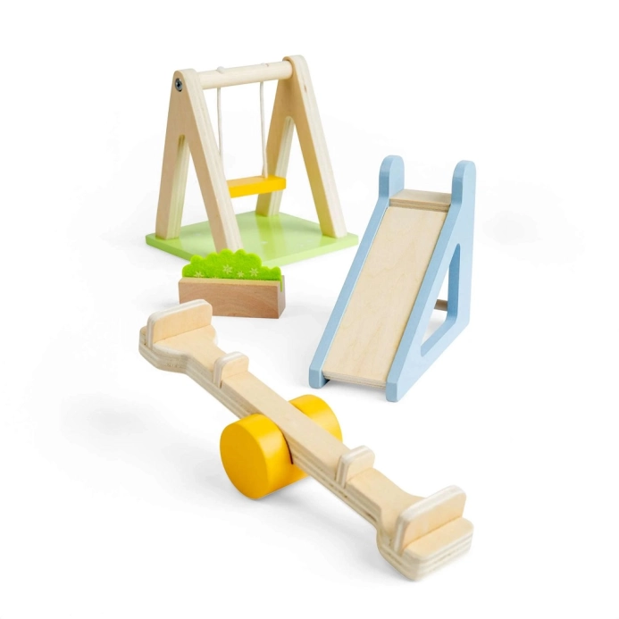 Bigjigs Toys Dřevěný nábytek do domečku pro panenky Venkovní hřiště