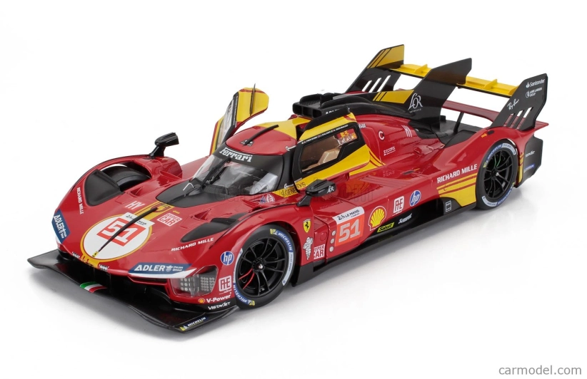 Bburago Ferrari 499p 3.0l Turbo V6 Team Ferrari Af Corse N 51 3rd 24h Le Mans 2024 Alessandro Pier Guidi - James Calado - Antonio Giovinazzi - Con Vetrina - With Showcase 1:18 Red