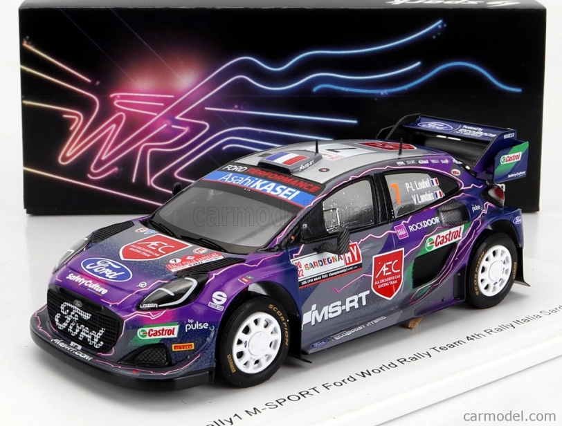 Spark-model Ford england Puma Rally1 Team Ford World Rally M-sport N 7 4th Rally Sardinia Italy 2022 P.l.loubet - V.landais 1:43 Purple Blue Grey