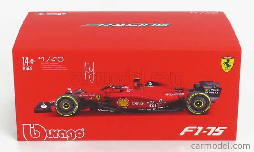 Bburago Ferrari F1-75 Scuderia Ferrari N 55 Season 2022 Carlos Sainz 1:43, červená