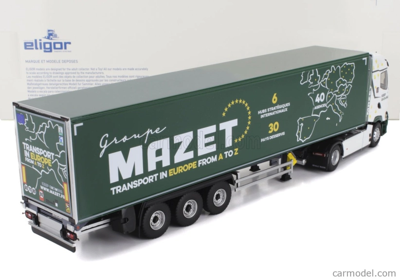 Eligor Renault T-line High Truck Cassonato Mazet Transports 2023 1:43 Bielozelený