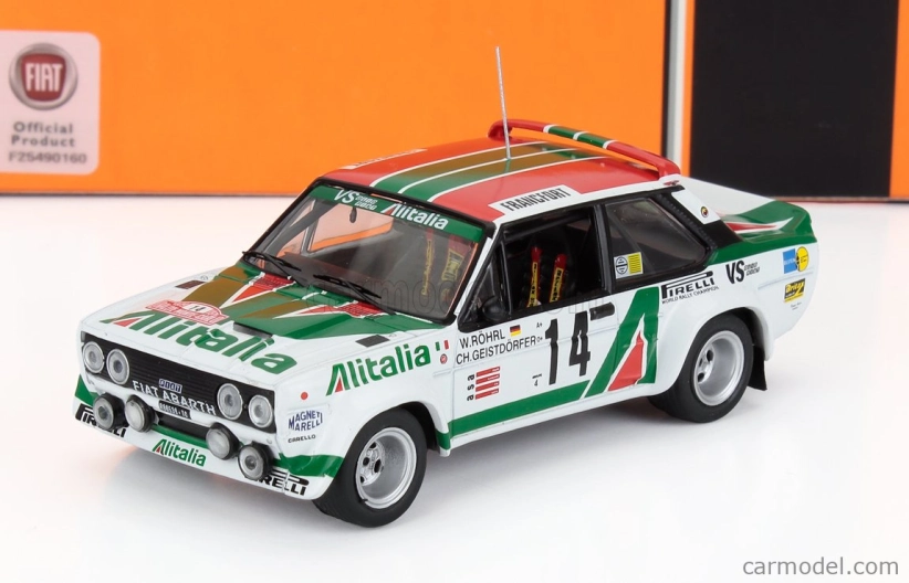 Ixo-models Fiat 131 Abarth Team Alitalia N 14 Rally Montecarlo 1981 Dario Cerrato - Luciano Guizzardi 1:43 Biela zelená červená