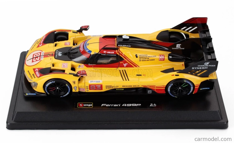 Bburago Ferrari 499p 3.0l Turbo V6 Team Af Corse N 83 24h Le Mans 2024 Robert Kubica – Robert Shwartzman – Yifei Ye 1:24 žltá červená