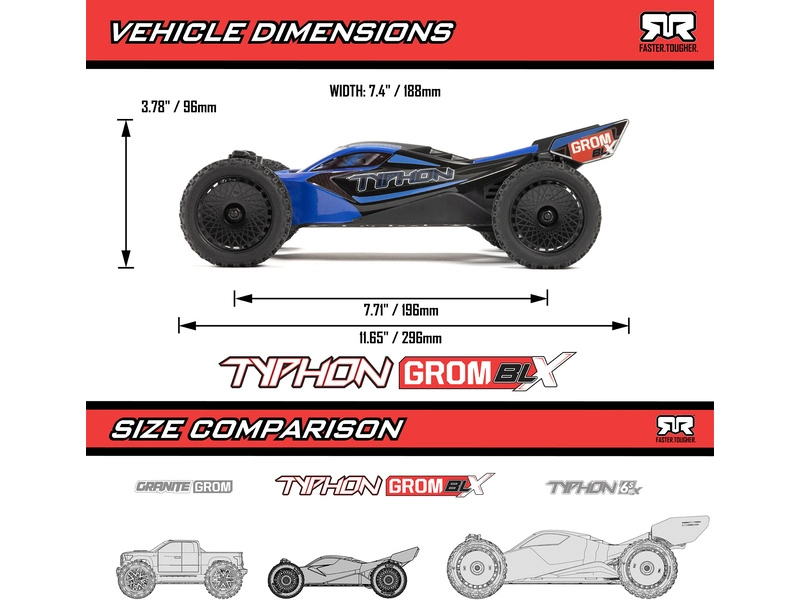 RC auto Arrma Typhon Grom 223S BLX 1:14 4WD RTR, červené