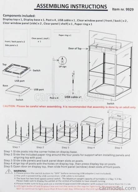 Triple9 Vetrina display box Rotary Base - Lungh.lenght Cm 33.5 X Largh.width Cm 33.5 X Alt.height Cm 43.5 - Luci Funzionanti Led - Base Bianca 1:18 Bílá