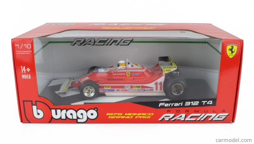 Bburago Ferrari F1 312t4 Short Tail N 11 Winner Monaco Gp Jody Scheckter (with Pilot) 1979 World Champion 1:18 Red