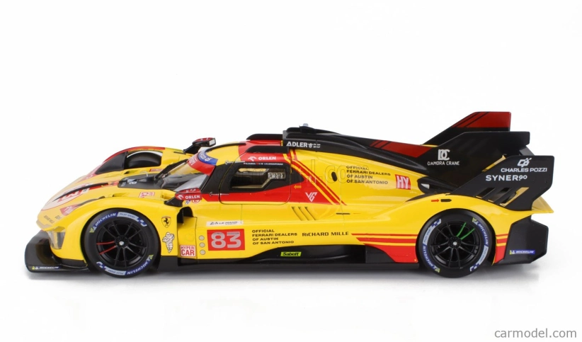 Bburago Ferrari 499p 3.0l Turbo V6 Team Af Corse N  83 24h Le Mans 2024 Robert Kubica - Robert Shwartzman - Yifei Ye - Con Vetrina - With Showcase 1:18 Žlutá Červená