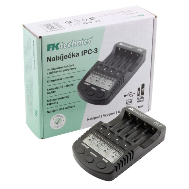 Inteligentná mikroprocesorová nabíjačka IPC-3 pre NiMH, NiCd - AA, AAA + USB