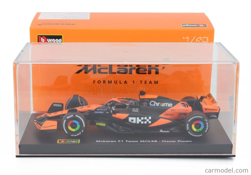 Bburago Mclaren F1  Mcl38 Team Mclaren N 81 Miami Gp 2024 Oscar Piastri - With Pilot And Showcase 1:43 Oranžová Černá