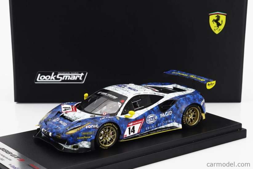 Looksmart Ferrari 488 Gt3 Evo 3.9l Turbo V8 Hella Pagid Racing One Gmbh Team N 14 24h Nurburgring 2022 Jeroen Bleekemolen - Christian Kohlhaas - Nick Foster - Jules Szymkowiak 1:43 Modrá Bílá