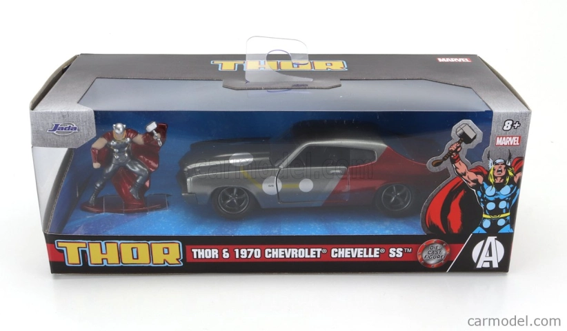 Jada Chevrolet Chevelle Ss 1970 s figúrkou Thora 1:32 sivo červená
